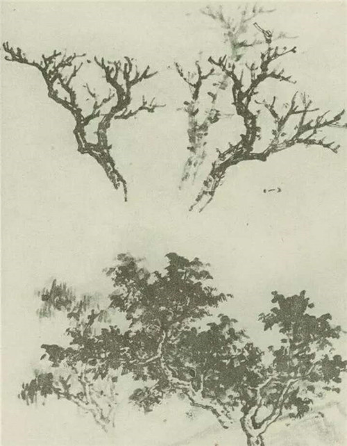 三颗树的国画画法