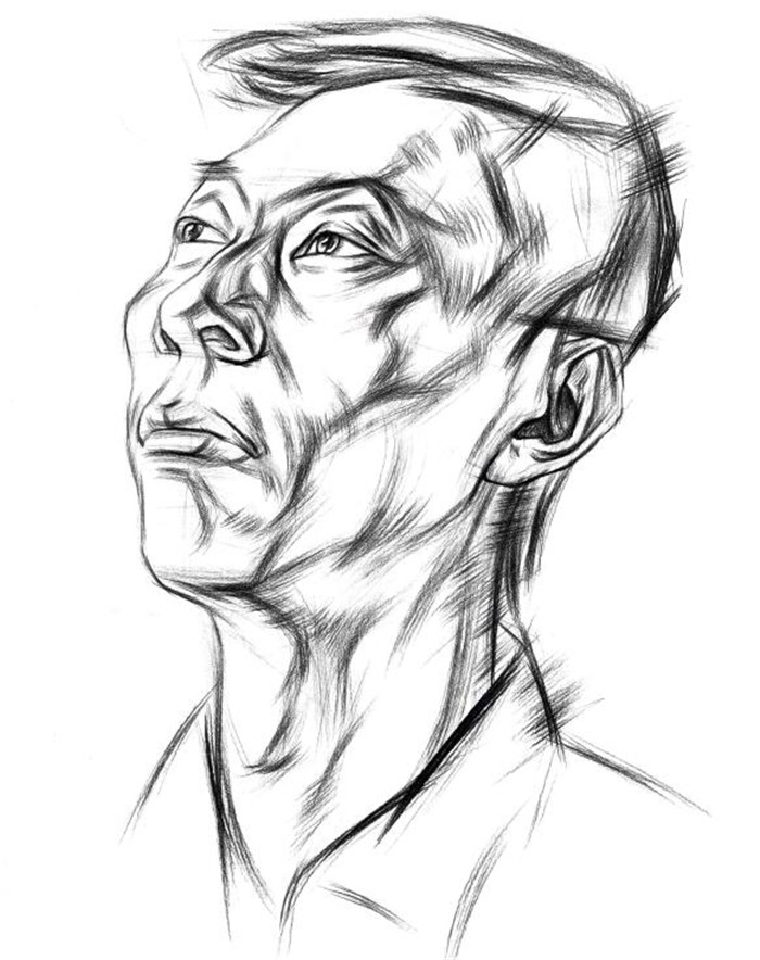 侧光线男青年肖像头像素描