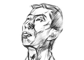 侧光线男青年肖像头像素描