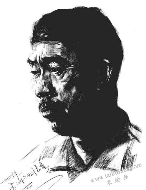 四分之三顶侧光线男中年肖像素描画法步骤  完成稿