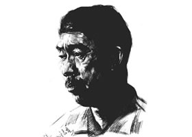 素描四分之三顶侧光线男中年肖像