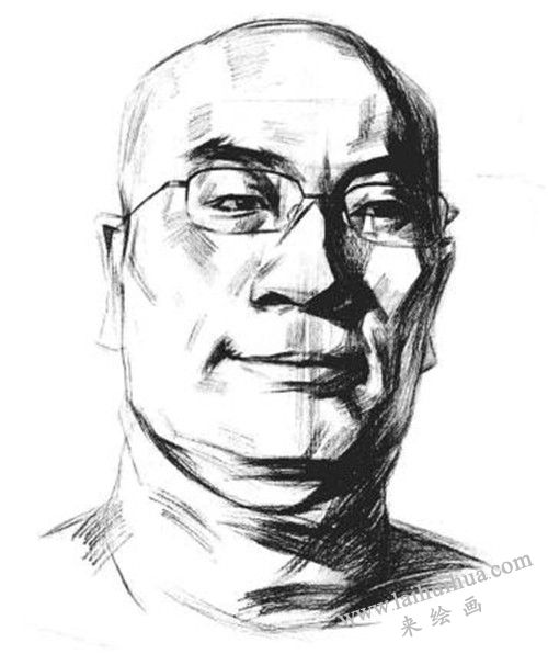 素描戴眼镜的中年男子正面肖像画法步骤 五