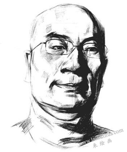 素描戴眼镜的中年男子正面肖像画法步骤 六