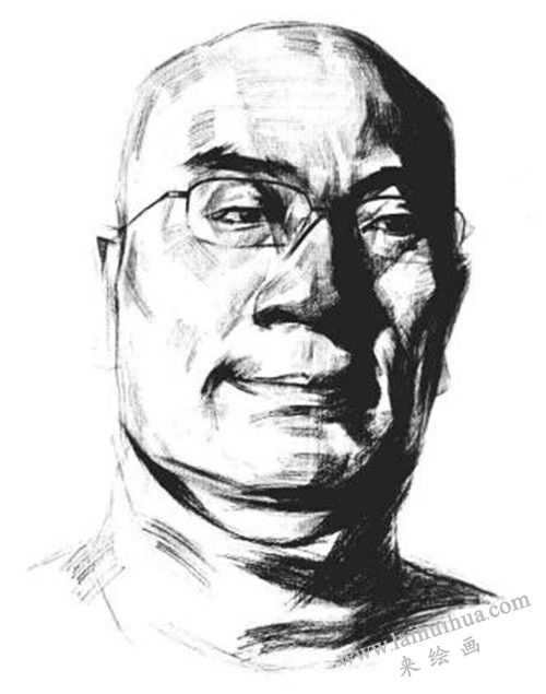 素描戴眼镜的中年男子正面肖像画法步骤 七