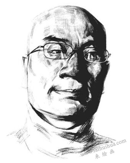 素描戴眼镜的中年男子正面肖像画法步骤 八