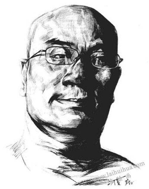素描戴眼镜的中年男子正面肖像画法步骤  完成稿