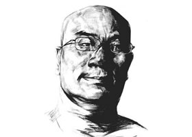 素描戴眼镜的中年男子正面肖像