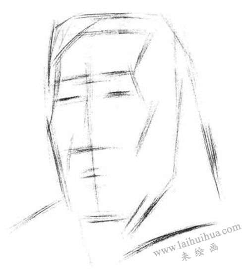 素描戴围巾的老年女子肖像画法步骤 一