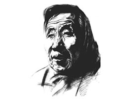 素描戴围巾的老年女子肖像