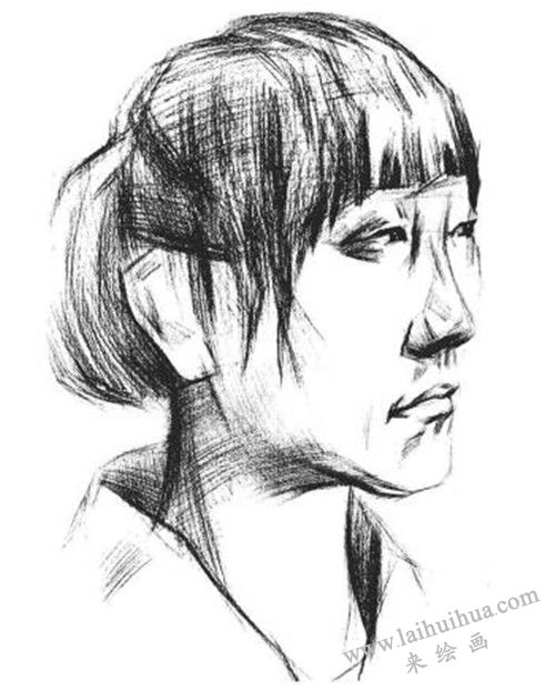 素描四分之三女青年肖像画法步骤 三