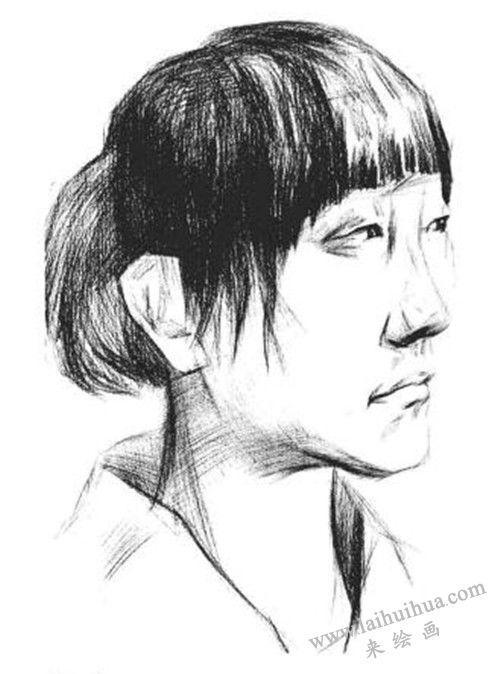 素描四分之三女青年肖像画法步骤 四