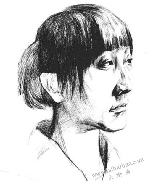 素描四分之三女青年肖像画法步骤 五