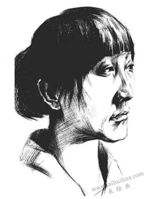 素描四分之三女青年肖像画法步骤 六