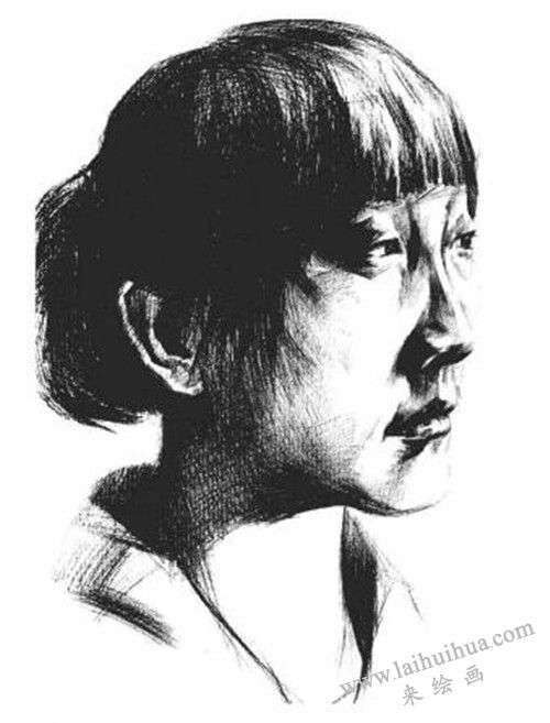 素描四分之三女青年肖像画法步骤 七