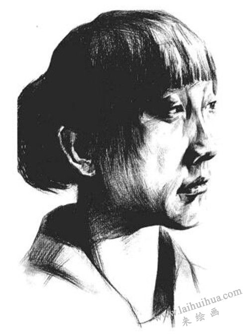 素描四分之三女青年肖像画法步骤 八
