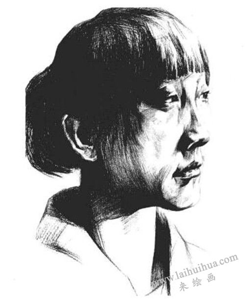 素描四分之三女青年肖像画法步骤 完成稿