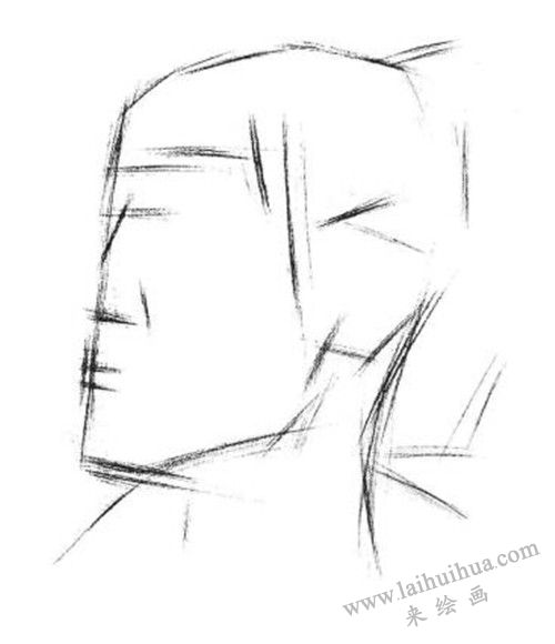 素描二分之一侧面顺光女青年肖像画法步骤 一