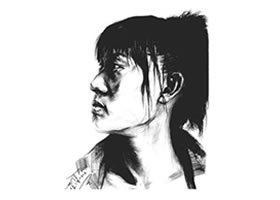 素描二分之一侧面顺光女青年肖像