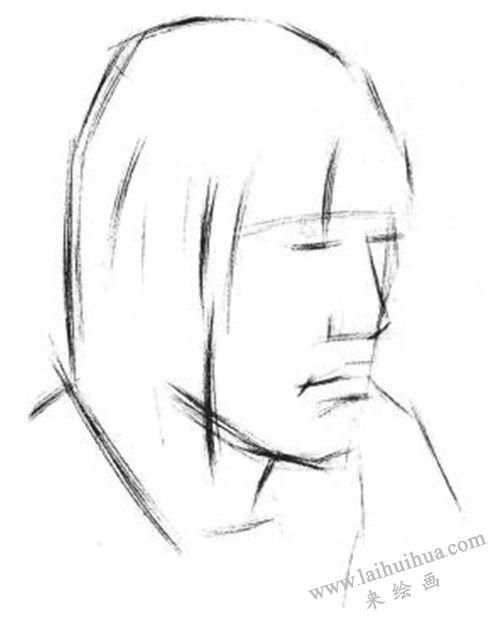 素描四分之三长发女青年肖像的画法步骤 一