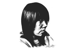 素描四分之三长发女青年肖像