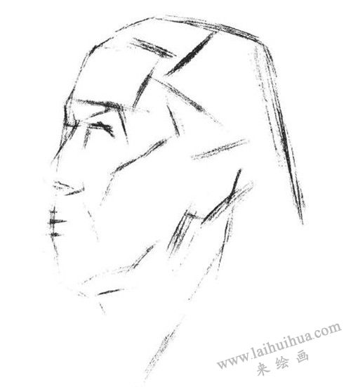 素描全侧面老年女子肖像 步骤一