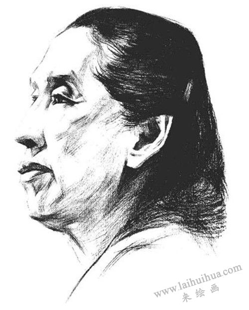 素描全侧面老年女子肖像  步骤六