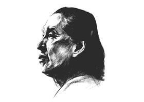素描全侧面老年女子肖像