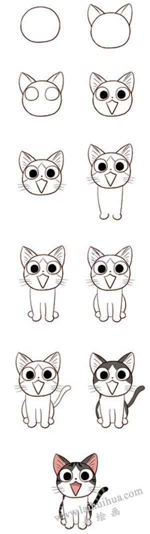 甜甜私房猫简笔画画法步骤  流程图