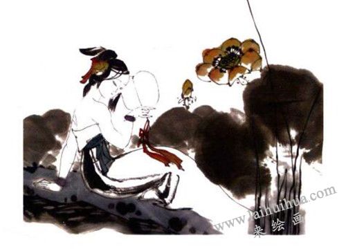 荷花、仕女国画画法步骤 03