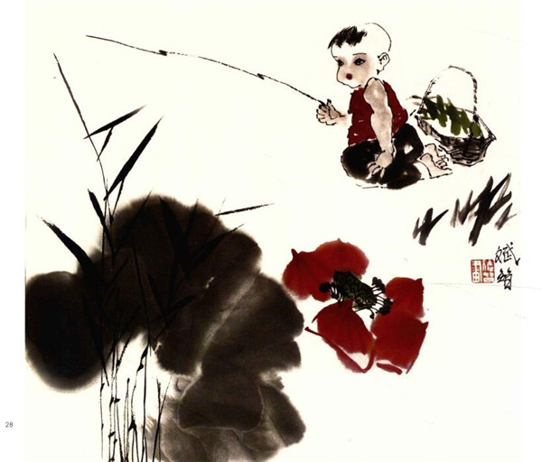 《垂钓童子》国画画法步骤