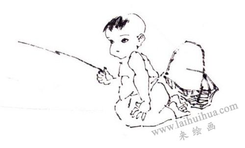 《垂钓童子》国画画法步骤 一