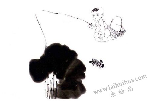 《垂钓童子》国画画法步骤 三