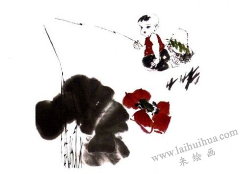 《垂钓童子》国画画法步骤 四