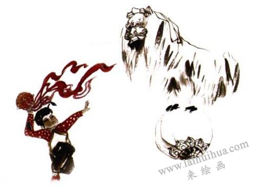 《舞狮》国画画法步骤 三