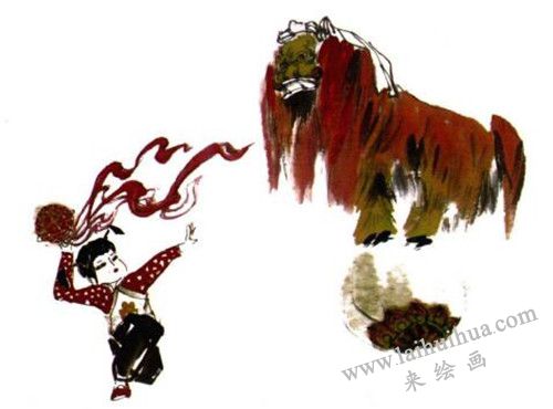 《舞狮》国画画法步骤 四