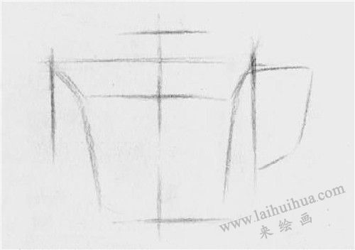 白瓷带花茶杯素描画法步骤 一