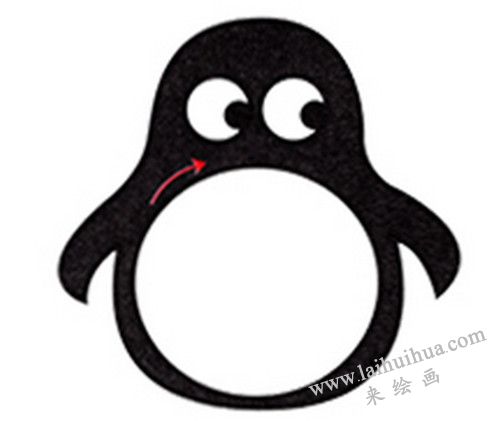 肚子和眼睛，小企鹅简笔画画法步骤二