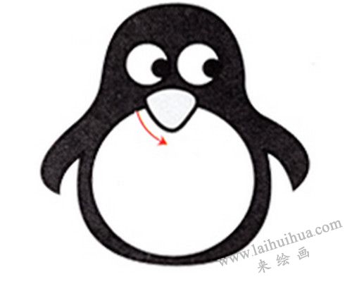 小企鹅的嘴巴，小企鹅简笔画画法步骤三
