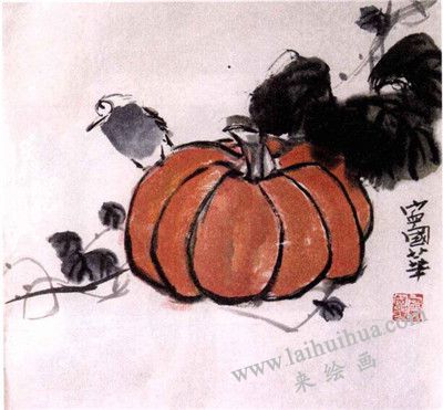 南瓜水墨画画法步骤三