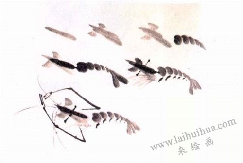 青虾水墨画画法