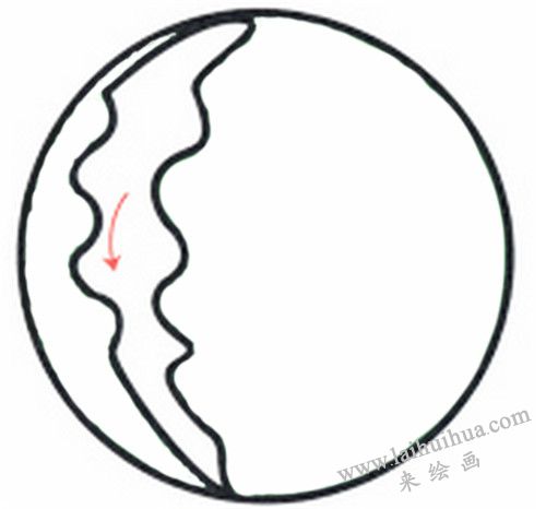 大西瓜简笔画画法步骤二：画花纹