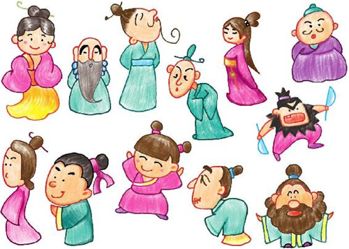 古代人物色铅笔简笔画