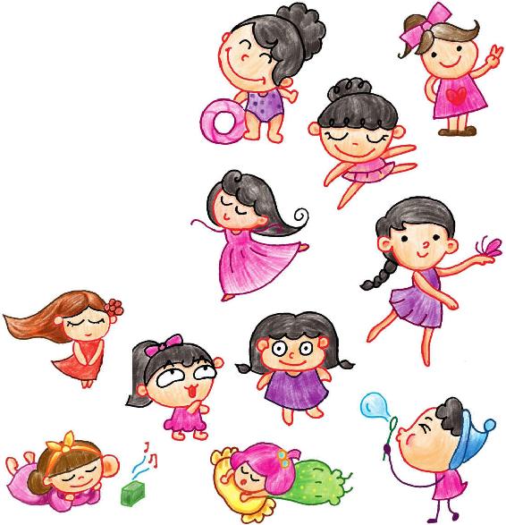 女孩色铅笔简笔画