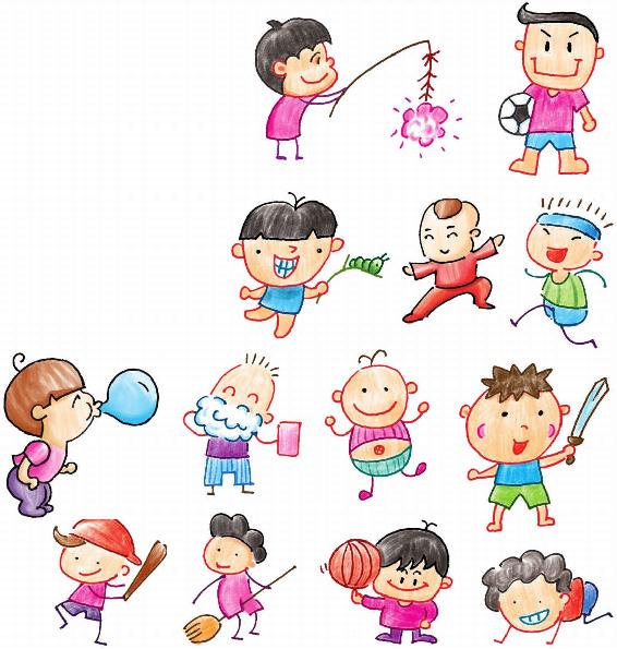 男孩色铅笔简笔画
