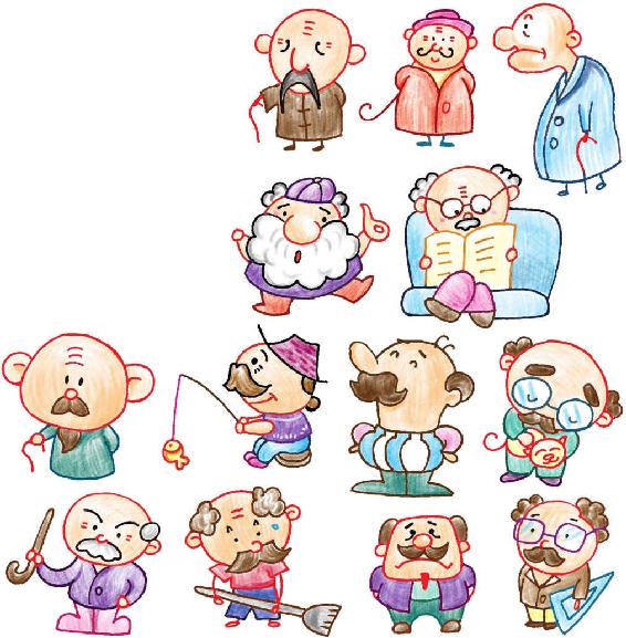 爷爷色铅笔简笔画