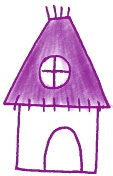 门，茅草屋色铅笔简笔画画法步骤二