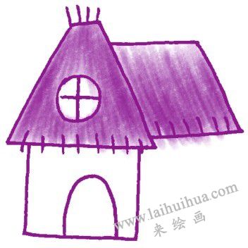 茅草屋色铅笔简笔画画法步骤三