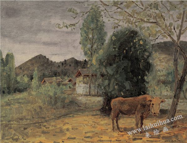 村口　布面油画