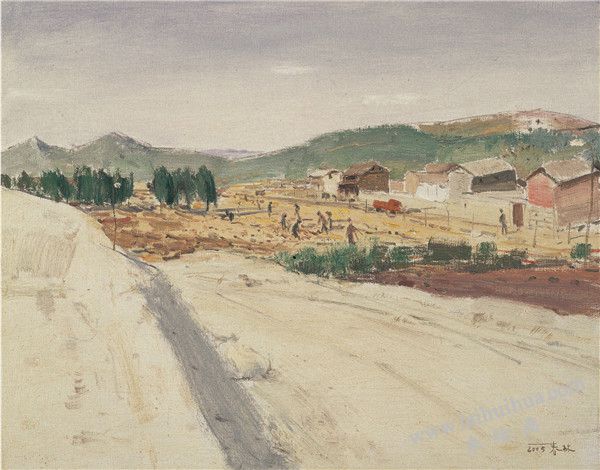 筑路 布面油画　