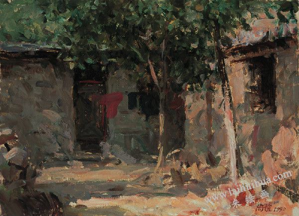 太行山小院，纸板油画